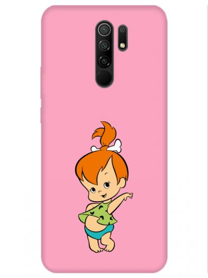 Redmi 9 Taş Devri Kız Bebek Pembe Telefon Kılıfı