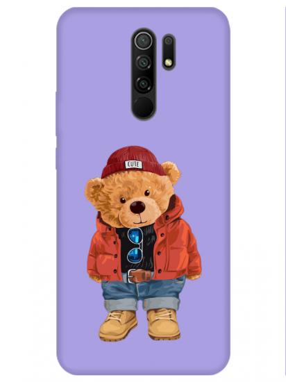 Redmi 9 Teddy Bear Lila Telefon Kılıfı