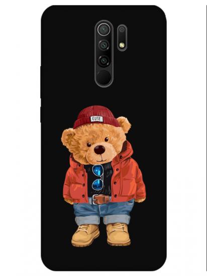 Redmi 9 Teddy Bear Siyah Telefon Kılıfı