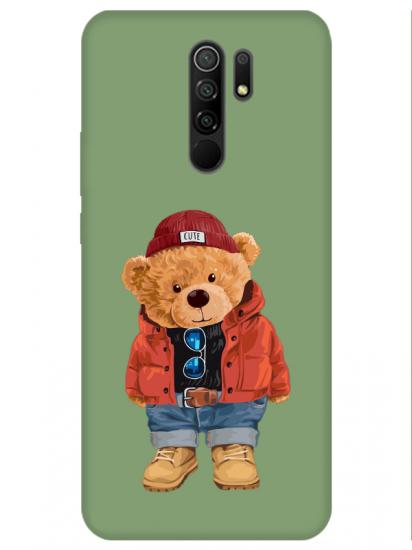 Redmi 9 Teddy Bear Yeşil Telefon Kılıfı