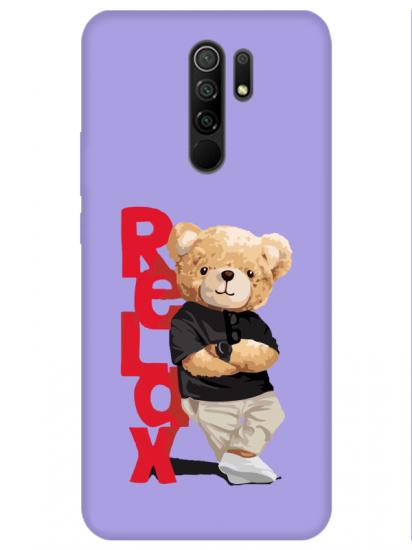 Redmi 9 Teddy Bear Relax Lila Telefon Kılıfı