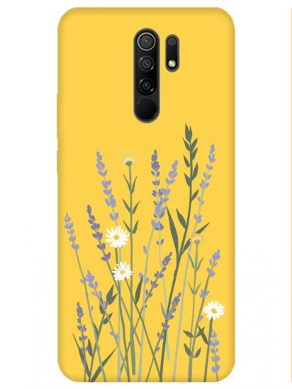 Redmi 9 Lavanta Desenli Sarı Telefon Kılıfı