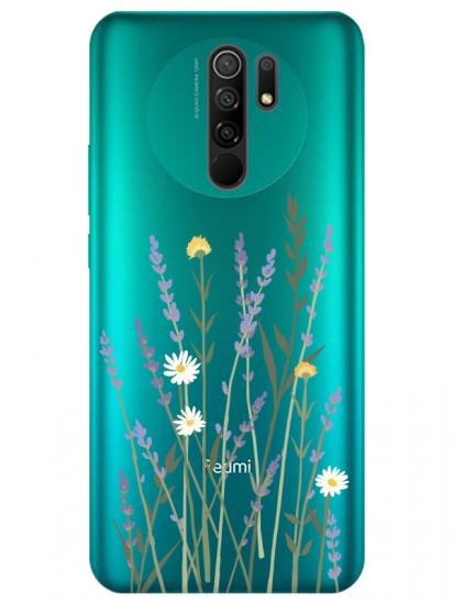 Redmi 9 Lavanta Desenli Şeffaf Telefon Kılıfı