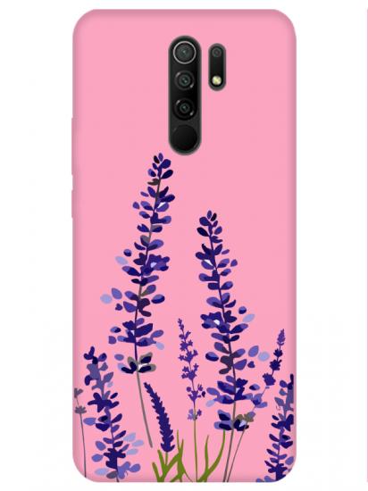 Redmi 9 Lavanta Desenli Pembe Telefon Kılıfı