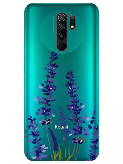 Redmi 9 Lavanta Desenli Şeffaf Telefon Kılıfı