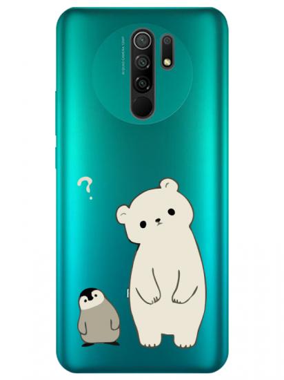 Redmi 9 Penguen Ve Ayıcık Şeffaf Telefon Kılıfı