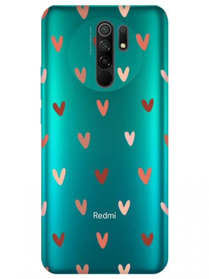 Redmi 9 Kalp Desen Şeffaf Telefon Kılıfı