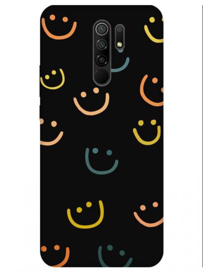 Redmi 9 Emoji Gülen Yüz Siyah Telefon Kılıfı