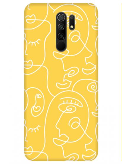 Redmi 9 Face Art Sarı Telefon Kılıfı