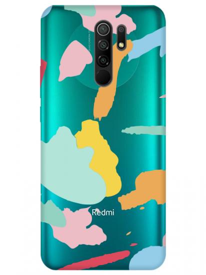 Redmi 9 Sanatsal Boyalar Şeffaf Telefon Kılıfı