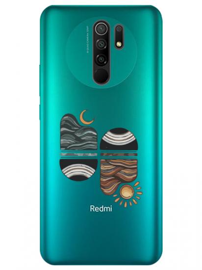 Redmi 9 Sunset Wave Şeffaf Telefon Kılıfı