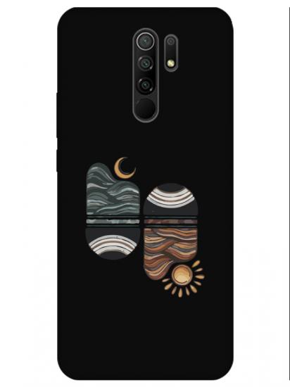 Redmi 9 Sunset Wave Siyah Telefon Kılıfı