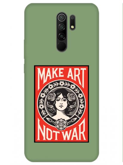 Redmi 9 Make Art Not War Yeşil Telefon Kılıfı