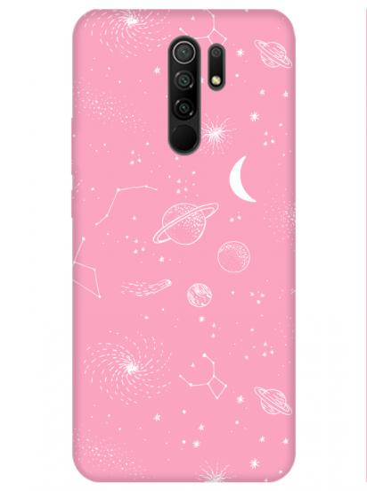 Redmi 9 Gezegenler Pembe Telefon Kılıfı