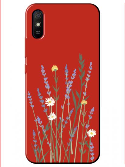 Redmi 9A Lavanta Desenli Kırmızı Telefon Kılıfı