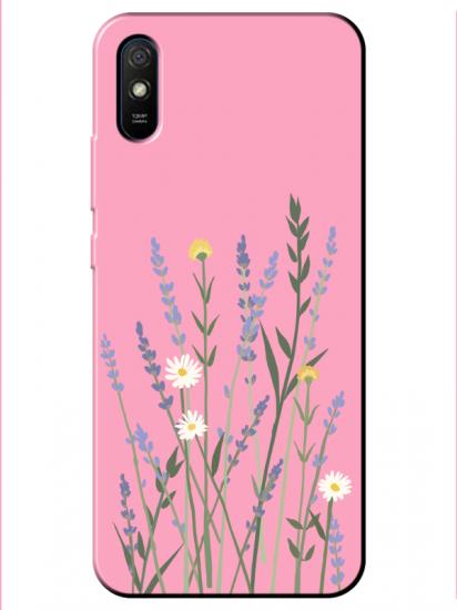 Redmi 9A Lavanta Desenli Pembe Telefon Kılıfı