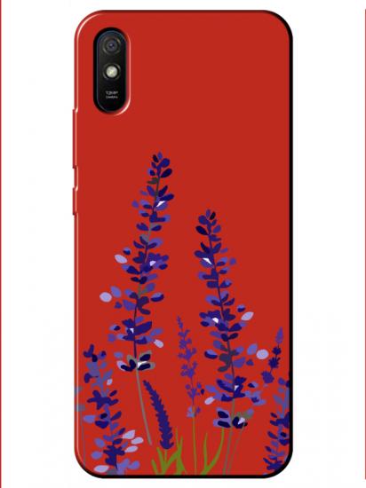 Redmi 9A Lavanta Desenli Kırmızı Telefon Kılıfı