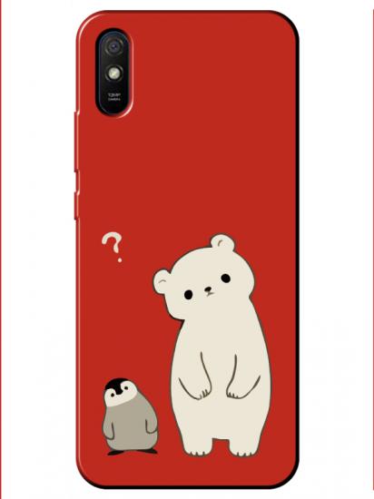 Redmi 9A Penguen Ve Ayıcık Kırmızı Telefon Kılıfı