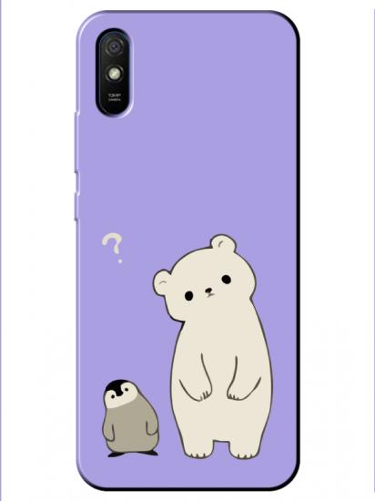 Redmi 9A Penguen Ve Ayıcık Lila Telefon Kılıfı