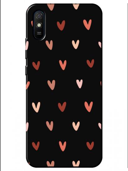 Redmi 9A Kalp Desen Siyah Telefon Kılıfı