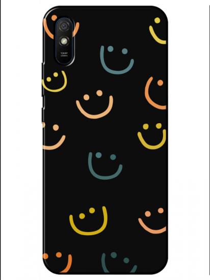 Redmi 9A Emoji Gülen Yüz Siyah Telefon Kılıfı