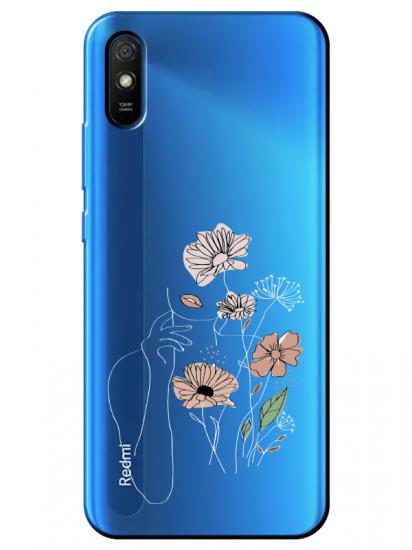 Redmi 9A Kadın Çiçek Şeffaf Telefon Kılıfı