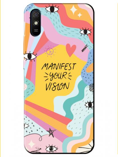 Redmi 9A Manifest Your Vision Sarı Telefon Kılıfı