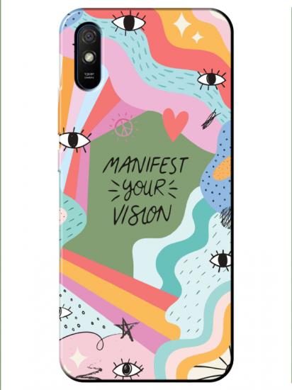 Redmi 9A Manifest Your Vision Yeşil Telefon Kılıfı