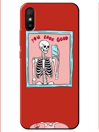 Redmi 9A You Look Good İskelet Kırmızı Telefon Kılıfı