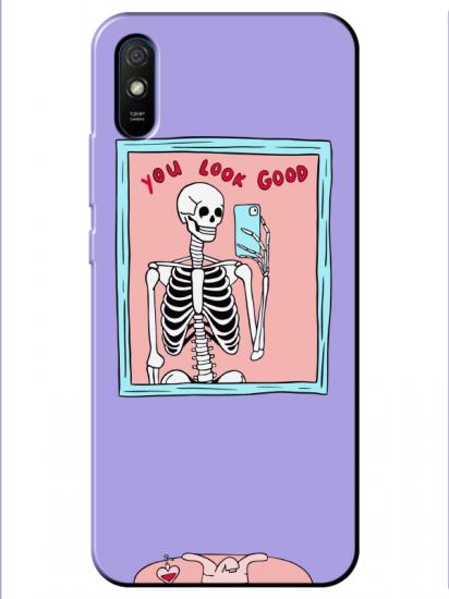 Redmi 9A You Look Good İskelet Lila Telefon Kılıfı