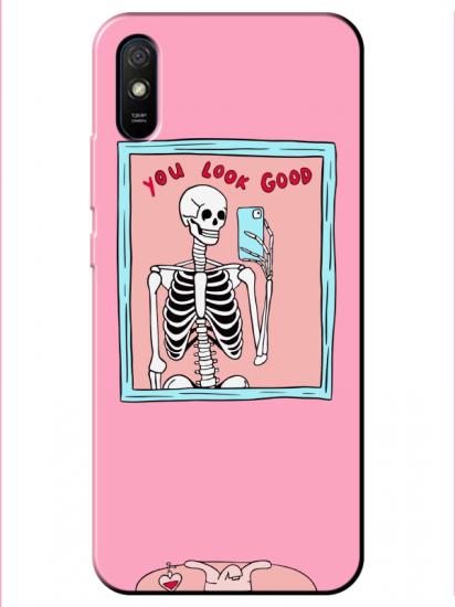 Redmi 9A You Look Good İskelet Pembe Telefon Kılıfı