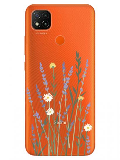 Redmi 9C Lavanta Desenli Şeffaf Telefon Kılıfı