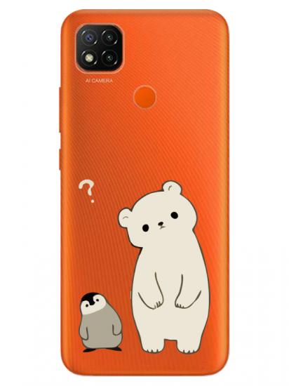 Redmi 9C Penguen Ve Ayıcık Şeffaf Telefon Kılıfı