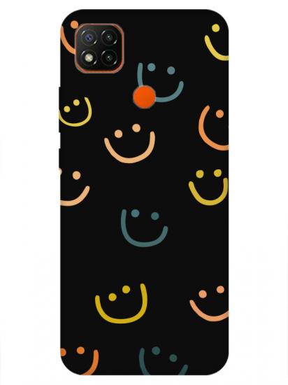 Redmi 9C Emoji Gülen Yüz Siyah Telefon Kılıfı