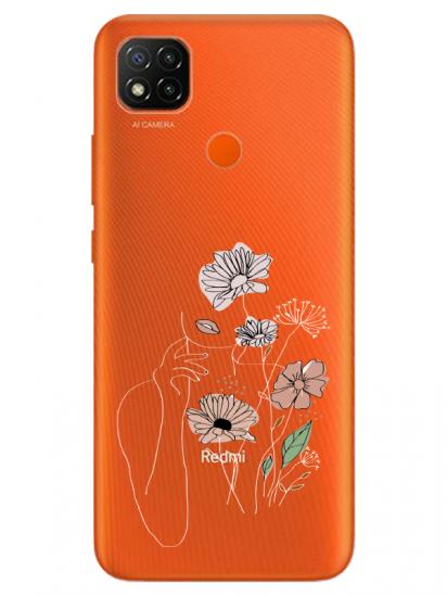 Redmi 9C Kadın Çiçek Şeffaf Telefon Kılıfı