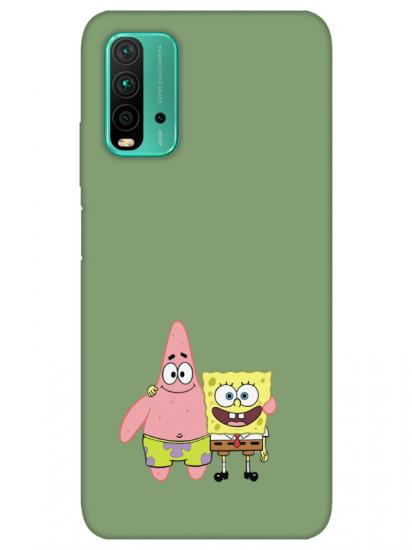 Redmi 9T Sünger Bob Ve Patrickstar Yeşil Telefon Kılıfı