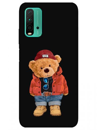 Redmi 9T Teddy Bear Siyah Telefon Kılıfı