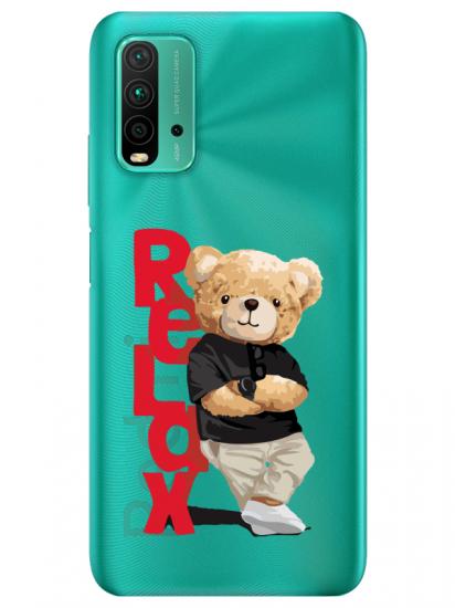 Redmi 9T Teddy Bear Relax Şeffaf Telefon Kılıfı