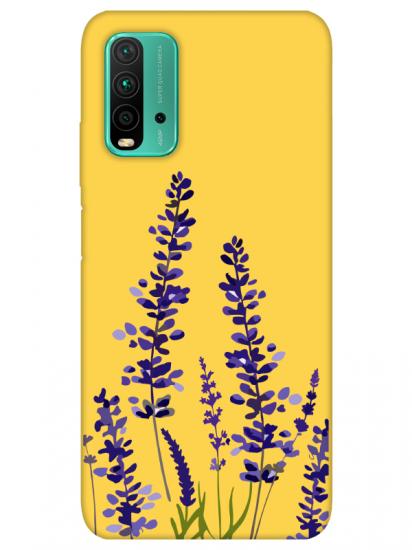 Redmi 9T Lavanta Desenli Sarı Telefon Kılıfı