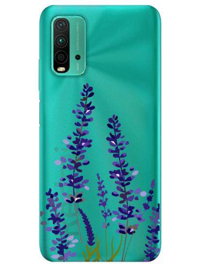 Redmi 9T Lavanta Desenli Şeffaf Telefon Kılıfı