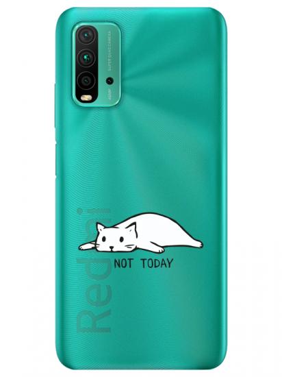 Redmi 9T Not Today Kedi Şeffaf Telefon Kılıfı