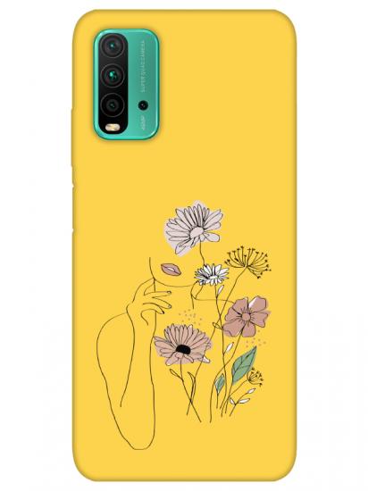 Redmi 9T Kadın Çiçek Sarı Telefon Kılıfı