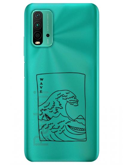 Redmi 9T Kanagawa Wave Şeffaf Telefon Kılıfı