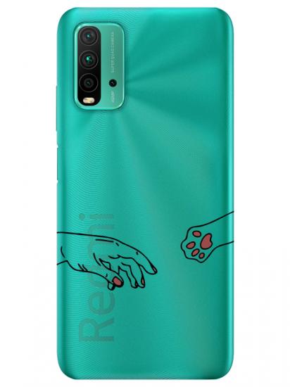 Redmi 9T Hand And Paw Şeffaf Telefon Kılıfı