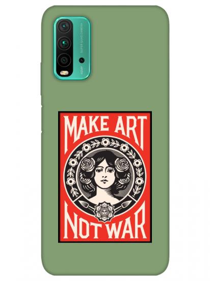 Redmi 9T Make Art Not War Yeşil Telefon Kılıfı