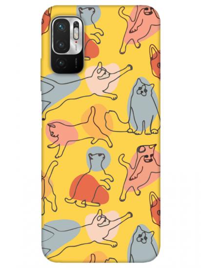 Redmi Note 10 5G Kedi Figürleri Sarı Telefon Kılıfı