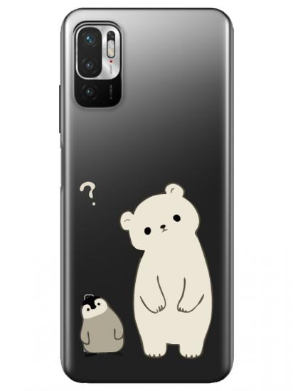 Redmi Note 10 5G Penguen Ve Ayıcık Şeffaf Telefon Kılıfı