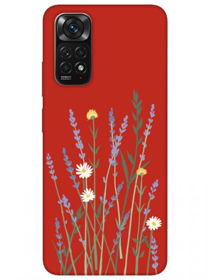 Redmi Note 11 Lavanta Desenli Kırmızı Telefon Kılıfı