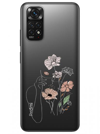Redmi Note 11 Kadın Çiçek Şeffaf Telefon Kılıfı