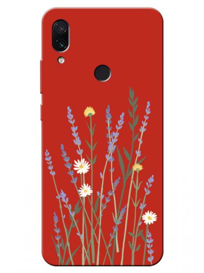 Redmi Note 7 Lavanta Desenli Kırmızı Telefon Kılıfı